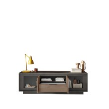 Lowboard >Siena< 2 Türen, 1 Schub, Lava anthrazit, Mercureeiche Dekor - 180x58x50 BxHxT