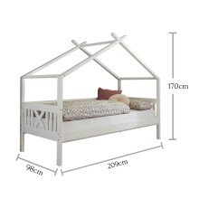 Kinderbett >Liliane< Himmelbett, grau lackiert, Kiefer massiv - 209x170x98cm (BxHxT)