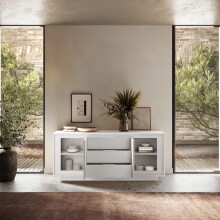 Sideboard >Siena< 2 Türen, 3 Schübe, Soft-Close, Weiss Lack matt 180x80x50 (BxHxT)