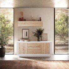 Sideboard >Siena< 2 Türen, 3 Schübe, Weiss Lack matt / Eiche Dekor - 180x80x50 (BxHxT)