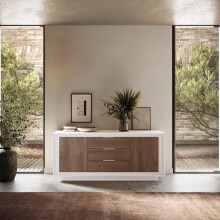 Sideboard >Siena< 2 Türen, 3 Schübe, Weiss Lack matt/Mercure Eiche Dekor 180x80x50 B/H/T