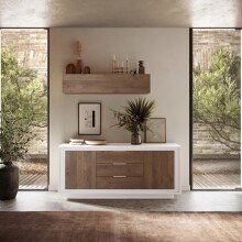 Sideboard >Siena< 2 Türen, 3 Schübe, Weiss Lack matt/Mercure Eiche Dekor 180x80x50 B/H/T