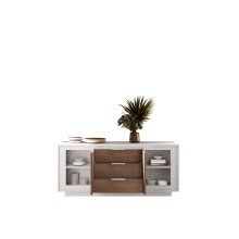 Sideboard >Siena< 2 Türen, 3 Schübe, Weiss Lack matt/Mercure Eiche Dekor 180x80x50 B/H/T