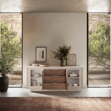 Sideboard >Siena< 2 Türen, 3 Schübe, Cashmere / Mercure Eiche Dekor - 180x80x50 (BxHxT)