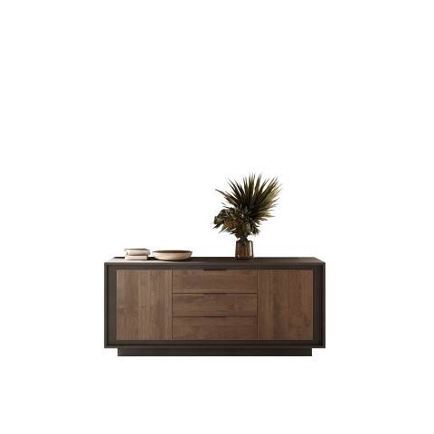Sideboard >Siena< 2 Türen, 3 Schübe, Lava anthrazit/ Mercure Eiche Dekor 180x80x50 BxHxT
