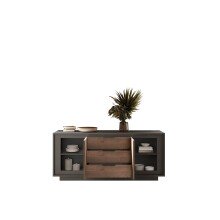Sideboard >Siena< 2 Türen, 3 Schübe, Lava anthrazit/ Mercure Eiche Dekor 180x80x50 BxHxT