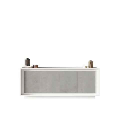 Sideboard >Siena< 4 Türen, Soft-Close, Weiss Lack matt / Beton-Optik - 207x80x50 (BxHxT)