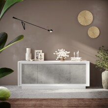 Sideboard >Siena< 4 Türen, Soft-Close, Weiss Lack matt / Beton-Optik - 207x80x50 (BxHxT)