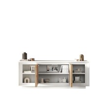 Sideboard >Siena< 4 Türen, Weiss Lack matt / Cadiz Eiche Dekor - 207x80x50 (BxHxT)