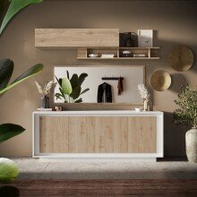 Sideboard >Siena< 4 Türen, Weiss Lack matt / Cadiz Eiche Dekor - 207x80x50 (BxHxT)