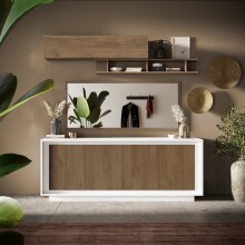 Sideboard >Siena< 4 Türen, Weiss Lack matt / Mercure Eiche Dekor - 207x80x50 (BxHxT)