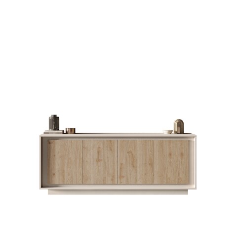 Sideboard >Siena< 4 Türen, Soft-Close, Cashmere / Eiche Dekor - 207x80x50 (BxHxT)