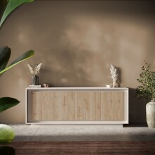 Sideboard >Siena< 4 Türen, Soft-Close, Cashmere / Eiche Dekor - 207x80x50 (BxHxT)