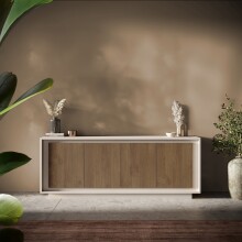 Sideboard >Siena< 4 Türen, Soft-Close, Cashmere / Mercure Eiche Dekor - 207x80x50 BxHxT
