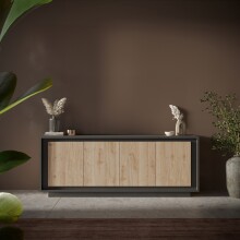 Sideboard >Siena< 4 Türen, Lava anthrazit / Cadiz Eiche Dekor - 207x80x50 (BxHxT)