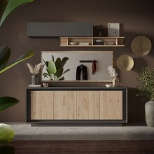 Sideboard >Siena< 4 Türen, Lava anthrazit / Cadiz Eiche Dekor - 207x80x50 (BxHxT)