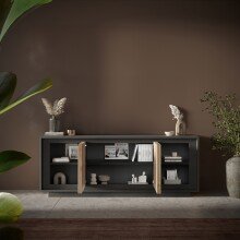 Sideboard >Siena< 4 Türen, Lava anthrazit / Cadiz Eiche Dekor - 207x80x50 (BxHxT)