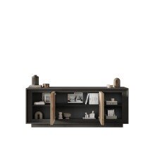 Sideboard >Siena< 4 Türen, Lava anthrazit / Cadiz Eiche Dekor - 207x80x50 (BxHxT)