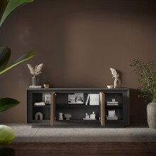 Sideboard >Siena< 4 Türen, Lava anthrazit / Mercure Eiche Dekor - 207x80x50 (BxHxT)