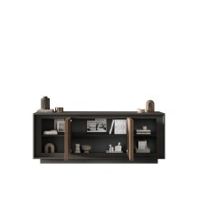 Sideboard >Siena< 4 Türen, Lava anthrazit / Mercure Eiche Dekor - 207x80x50 (BxHxT)