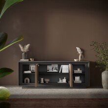 Sideboard >Siena< 4 Türen, Lava anthrazit / Mercure Eiche Dekor - 207x80x50 (BxHxT)