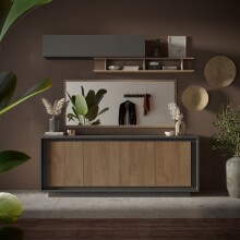 Sideboard >Siena< 4 Türen, Lava anthrazit / Mercure Eiche Dekor - 207x80x50 (BxHxT)