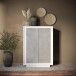 Highboard >Siena< 6 Böden, Soft-Close, Weiss Lack matt, Beton-Optik -106x171x40cm B/H/T
