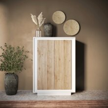 Highboard >Siena< 6 Böden, Weiss Lack matt, Cadiz Eiche Dekor - 106x171x40 (BxHxT)