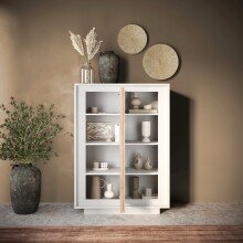 Highboard >Siena< 6 Böden, Weiss Lack matt, Cadiz Eiche Dekor - 106x171x40 (BxHxT)