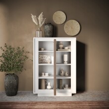 Highboard >Siena< 6 Böden, Weiss Lack matt, Mercure Eiche Dekor - 106x171x40cm (B/H/T)