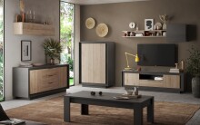 Highboard >Siena< 6 Böden, Lava anthrazit / Cadiz Eiche Dekor - 106x171x40 (BxHxT)