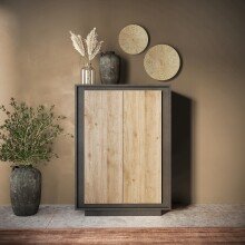 Highboard >Siena< 6 Böden, Lava anthrazit / Cadiz Eiche Dekor - 106x171x40 (BxHxT)