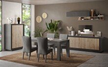 Highboard >Siena< 6 Böden, Lava anthrazit / Cadiz Eiche Dekor - 106x171x40 (BxHxT)