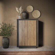 Highboard >Siena< 6 Böden, Lava anthrazit / Mercure Eiche Dekor - 106x171x40 (BxHxT)