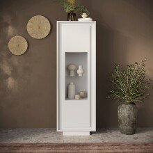 Vitrine >Siena< 1 Tür, 3 Böden, Soft-Close, Weiss Lack matt - 67x197x40 (BxHxT)
