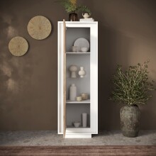 Vitrine >Siena< 3 Böden, Softclose, Weiss Lack matt, Cadiz Eiche Dekor 67x197x40 BxHxT