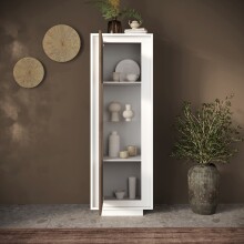Vitrine >Siena< 3 Böden, Weiss Lack matt, Mercure Eiche Dekor - 67x197x40 (BxHxT)