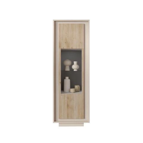 Vitrine >Siena< 3 Böden, Soft-Close, Cashmere, Cadiz Eiche Dekor - 67x197x40 (BxHxT)