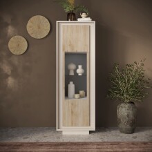 Vitrine >Siena< 3 Böden, Soft-Close, Cashmere, Cadiz Eiche Dekor - 67x197x40 (BxHxT)