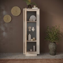 Vitrine >Siena< 3 Böden, Soft-Close, Cashmere, Cadiz Eiche Dekor - 67x197x40 (BxHxT)