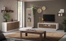 Vitrine >Siena< 3 Böden, Soft-Close, Cashmere, Mercure Eiche Dekor - 67x197x40 (BxHxT)