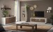 Vitrine >Siena< 3 Böden, Soft-Close, Cashmere, Mercure Eiche Dekor - 67x197x40 (BxHxT)