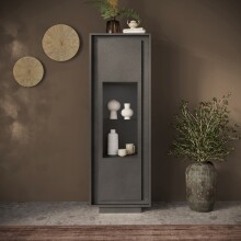 Vitrine >Siena< 1 Tür,3 Böden, Soft-Close, Lava anthrazit - 67x197x40 (BxHxT)