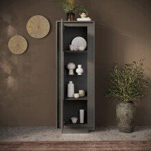 Vitrine >Siena< 1 Tür,3 Böden, Soft-Close, Lava anthrazit - 67x197x40 (BxHxT)