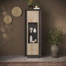 Vitrine >Siena< 3 Böden, Soft-Close, Lava anthrazit, Cadiz Eiche Dekor 67x197x40 BxHxT