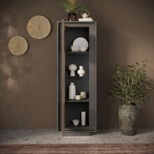 Vitrine >Siena< 3 Böden,Softclose, Lava anthrazit, Mercure Eiche Dekor 67x197x40 BxHxT