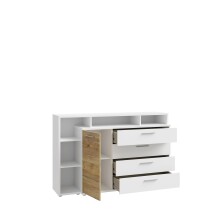 Sideboard >MAYACUS< 4 Schübe, 1 Tür, 5 Fächer, weiß,Eiche Dekor - 153,1x98,5x41,3cm BxHxT