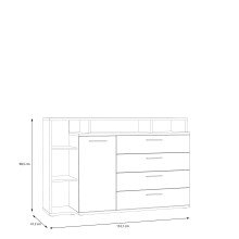 Sideboard >MAYACUS< 4 Schübe, 1 Tür, 5 Fächer, weiß,Eiche Dekor - 153,1x98,5x41,3cm BxHxT