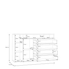 Sideboard >MAYACUS< 4 Schübe, 1 Tür, 5 Fächer, weiß,Eiche Dekor - 153,1x98,5x41,3cm BxHxT