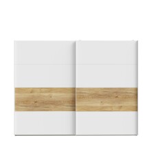 Schiebetürenschrank >MAYACUS< 3 Stangen, 3 Böden, weiß, Eiche Dekor - 269,9x210,5x61,2cm (BxHxT)